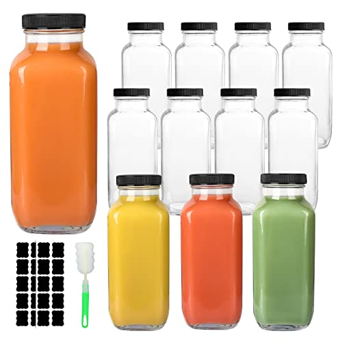 , 16 Oz Vintage Square Water Bottles With Lids, Juice Bottle