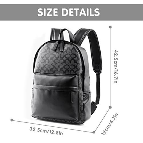 Leather Laptop Backpack for Men Women, School College Bookbag Casual Travel Daypack (Black) - Image 3