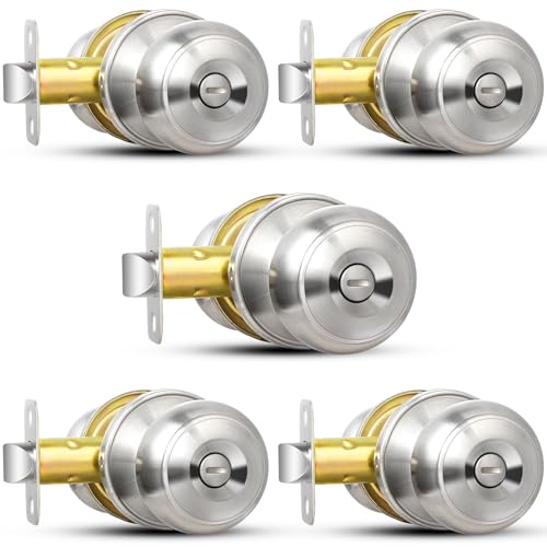 Sopoby Privacy Door Knob, 5 Pack Brushed Nickel Round Keyless Doorknobs