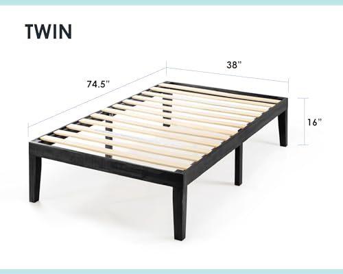 Mellow Naturalista Classic 16 Inch Solid Wood Platform Bed with Wooden Slats, Black, Twin