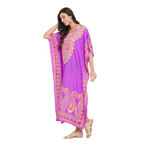 Image of Oussum Women Polyester Casual Long Plus Size Beach Caftan Cover Up Maxi Dress 1X-3X Summer Kaftan Dresses for Women