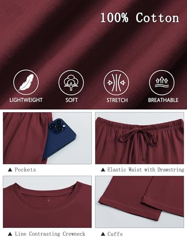 Image of KCW Womens Pajamas Sets 100% Cotton 2 Piece Lounge Set Long Sleeve Tops and Pants Soft Pjs Sleepwear with Pockets