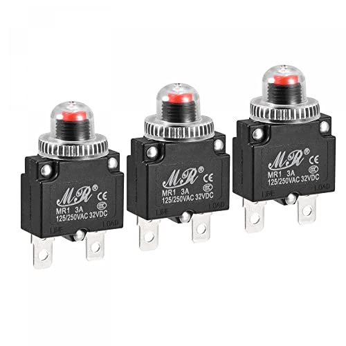 sourcing map Circuit Surcharge Protection 3A AC125/250V DC32V Bouton-poussoir Thérmique Coupe-circuit pour Air Compresseur avec Imperméable Capuchons 3pcs