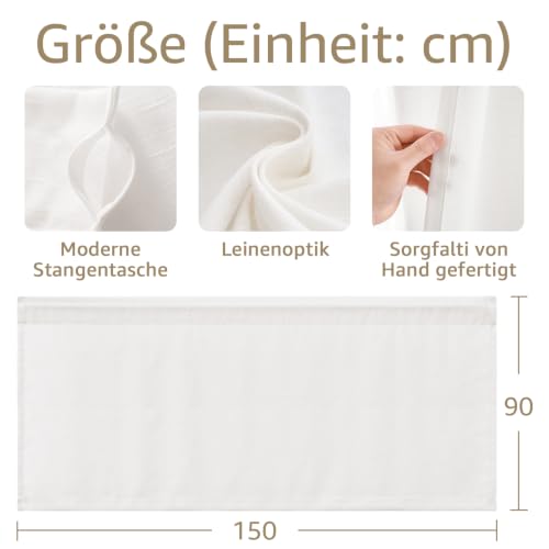 TOPICK Scheibengardinen Bistrogardine Küchengardinen H90xB150 1 Stück Weiß – Ansicht 5