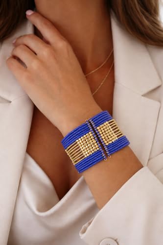 Image of Touchstone Indian Colorful Bead Bracelet Bollywood Beaten Metal Beads Openable Broad Cuff Bracelet in Gold or White Tone for Women.