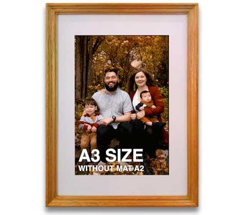 Image of A3 Size Wooden Photo Frame with Mat, Orange Photo Frame for Wall Decoration, Home Decor for Wall Hanging, Best Wooden Photo Frame for Posters and Photos (A2 Size Matted to A3 Size)