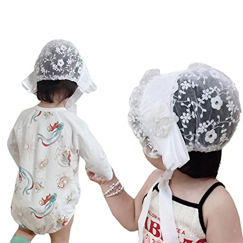 Baby Girls Bonnet - Silk Lace Flower Hat Caps Baptism Hat,Toddler Christening Cap Beanie Satin Bonnet For Infant Princess Sun Protection Flower Bonnet Photo Props 0-3 Years White #TOP5