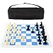 EMVANV Portable Chess & Checkers Set, 35cm Travel Board Games Tournament Chess Mat with Chess & Storage Bag, Blue Roll Up Chess Board Travel Chess Sets(Blue)