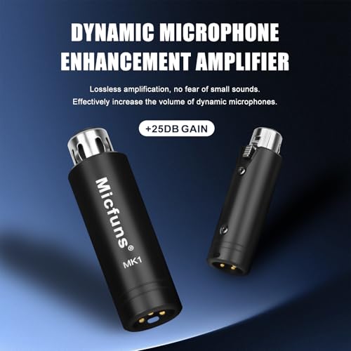 Micfuns MK1 Kompakter dynamischer Mikrofonverstärker mit hochwertigem Vorverstärker +25DB (Schwarz)