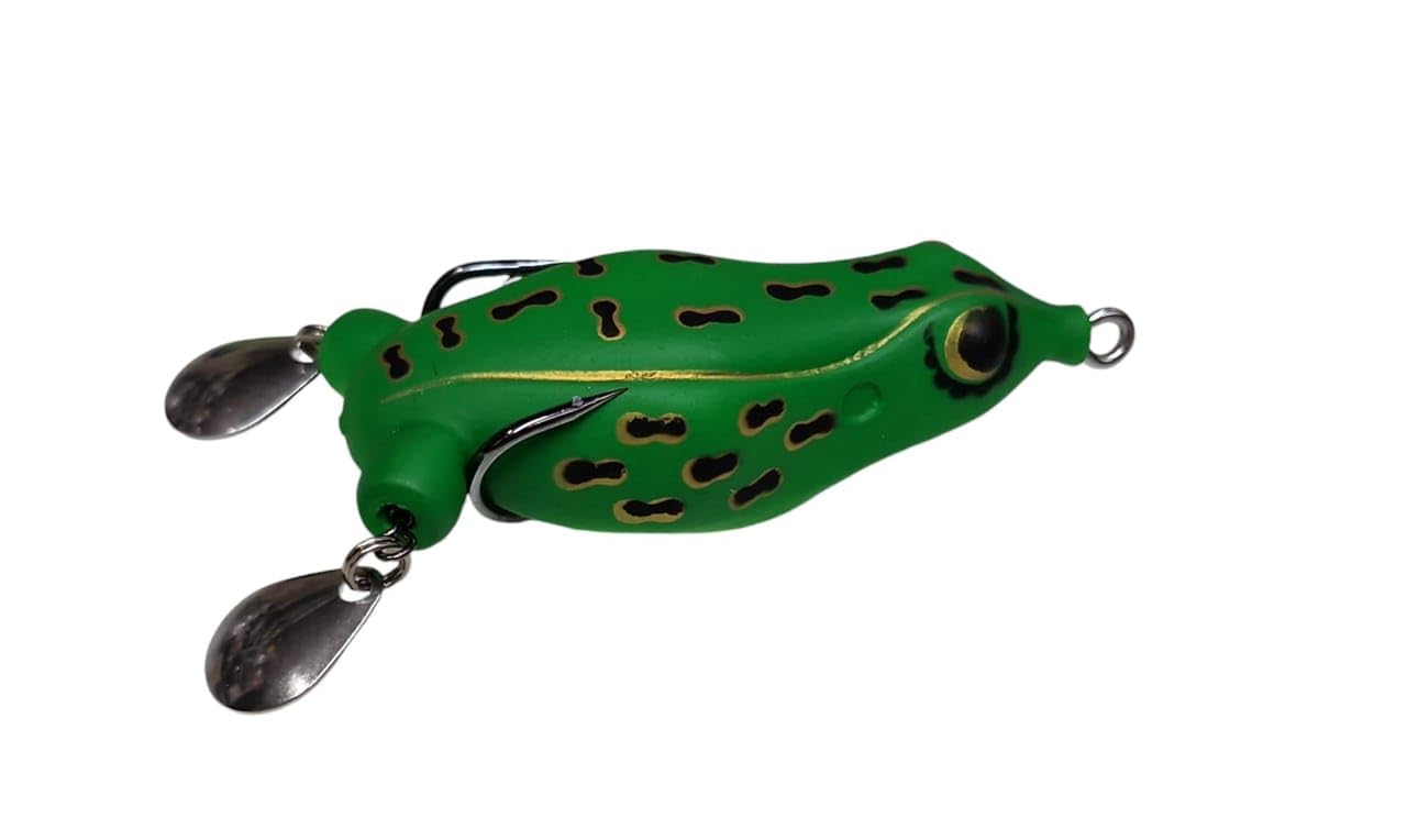 NAKLI Silicon Fishing Frog - 17 Gram With 2 Small Spoons on Tail - Artificial Soft Bait Accessory - Green Shade 1 PC