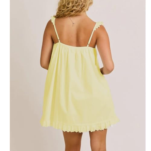 Image of Women Y2K Babydoll Mini Dress Cute Bow Lace Trim Pleated Ruffle Short Sundress Casual Party Vacation One Pieces