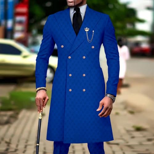 Men’s Plaid 2 Piece Suit Double Breasted Slim Fit Tuxedo Blazer Dress Business Wedding Party Jacket & Pants2