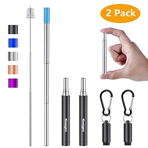 Tomight 2 Pack Telescopic Reusable Straws, Portable Stainless Steel Metal Straws with Case
