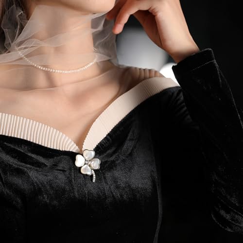 Broche de trébol de concha natural y circonitas para vestidos de gala 6
