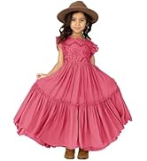 Inpown Girls Boho Flower Girls Dress Lace Floral Crew Neck Ruffle Sleeve Swing Wedding Party Maxi...