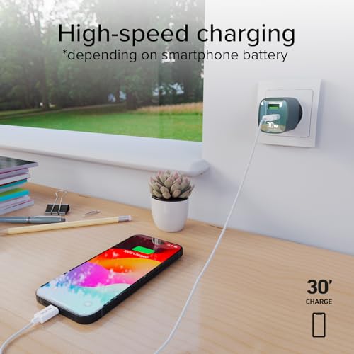 SBS Wieloportowa ładowarka 30 W z wyświetlaczem LCD, 1 port USB-C i 1 port USB-A, wtyczka EU, Power Delivery, idealna do smartfonów z systemem Android, iPhone, tabletów, MacBook
