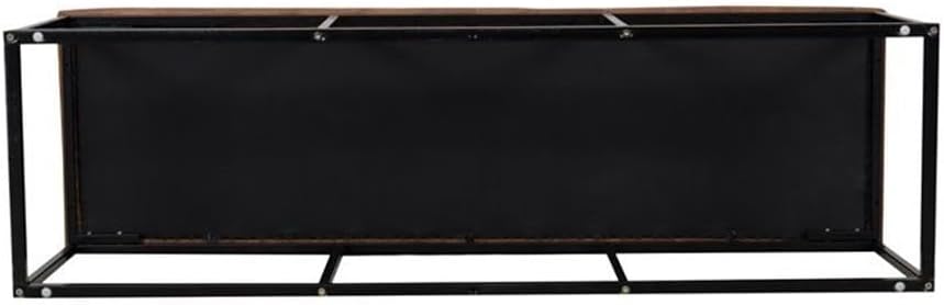 Pemberly Row Modern Faux Leather Bench, 52.25 in Wide, Button Tufted Brown Upholstery, Metal Frame, Semi-Firm Cushion, Industrial Style Entryway, Bedroom or Dining Room Seating