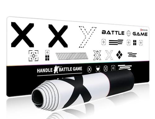 EXCO tapis de souris (900 × 300 × 2 mm) Grand Tapis de Jeu Étendu, Bords Cousus, Base Antidérapante, Noir, Blanc