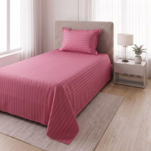 Image of Living Roots Glace Cotton 180 TC Single Bedsheet Set with 2 Single Bedsheets & 2 Pillow Covers |60 x 90 Inches |Soft, Breathable & Durable |Fits Mattress up to 4 Inches |No Colour Bleeding (Pink)