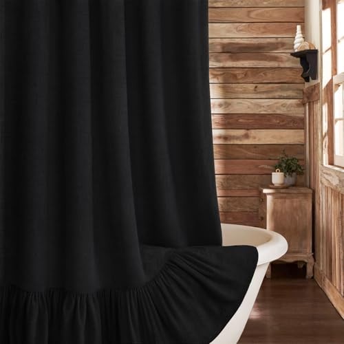 XOGUIBO Farmhouse Shower Curtain with Ruffle Hem Linen Cream Shower Curtains for Bathroom Country Vintage Rustic Natural Fabric, 72" W x 84" L