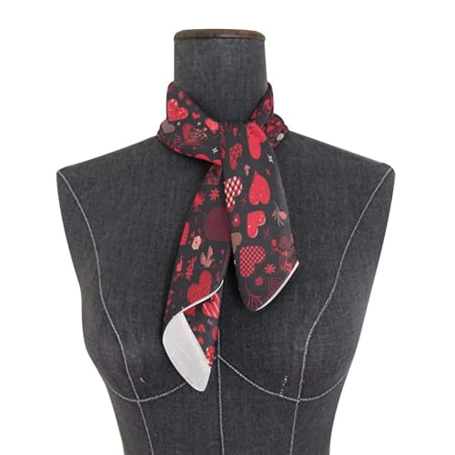 Heart Shape Decor Love Red Black silk scarf neckerchief silk scarf essentials for men for winter chal para mujer3
