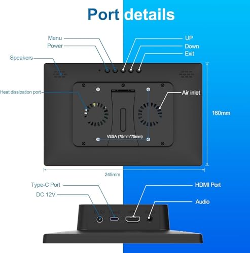 Image of 10.1 Inch Touchscreen for Raspberry Pi,1280 * 800,HDMI USB-C(Dark) | 5-point touch,Quick response,Dual-Speaker,16:10,178viewing angle,400nits,1500:1,VESA,72%NTSC,IPS