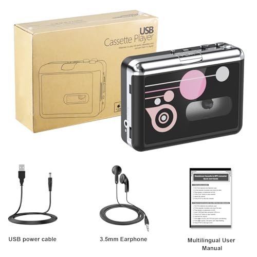 Mersoco Portable Cassette Tape Player, USB Cassette to MP3 Converter, Audio Music Cassette Digital Converter with Earphones, No PC Required