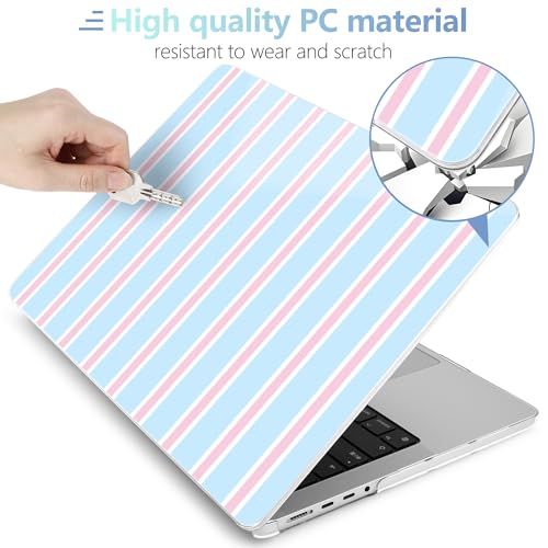 Image of MEEgoodo Case for M5 MacBook Pro 16 inch Case 2026 2024 2023 2021 with M5 M4 M3 M2 M1 Pro /Max Chip, Fit Model A3429 /A3428 /A3403 /A3186 /A2991 /A2780 /A2485, Pink and Blue Stripes