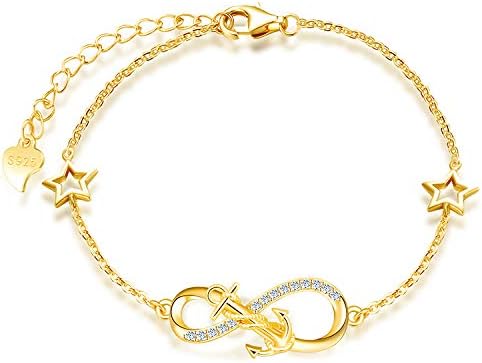 MicLee Woman's girl's Bracelet, 925 Sterling Silver bracelet, Anchor and infinity symbol bracelet, with mini hollow star