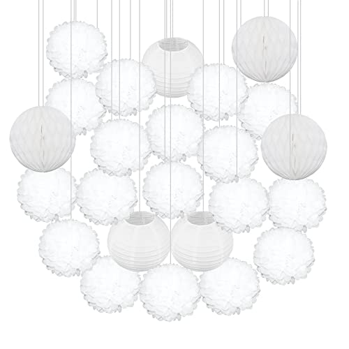 Lampara de Papel 24pcs / Set Rosa Azul púrpura Papel Linterna Tejido Pompones Flor Bola niños Fiesta de cumpleaños decoración de la Boda LáMparas de Linterna de Papel
