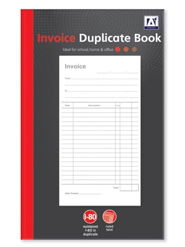 Duplicate Receipt Books Pack 1 Small Business - Invoice Pad Self Employed - Cash Receipt Book Carbon Paper - 80 Numbered Pages Microperforated Tear-Out Sheets