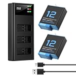 ENEGON Set di caricabatterie triplo – 2 batterie agli ioni di litio per Hero 12/11/10/9 Black (Pacchetto completo: caricabatterie a 3 canali + 2 batterie)