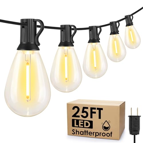 Larkvue 25FT LED Outdoor String Lights 10+1 Edison S11 Dimmable Bulb Waterproof Patio Lights Connectable Outside Hanging Strand for Backyard Garden