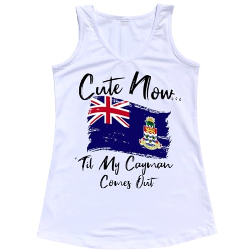 Cute Now... 'Til My Cayman Comes Out Ladies Girls V-Neck Islands Flag Tank Top