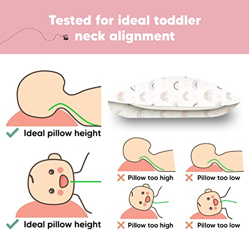 Toddler Pillow with Pillowcase - 13x18 My Little Dreamy Kids Travel Bed Pillows for Sleeping, Organic Cotton Small Pillowcase, Soft & Breathable, Machine Washable,Toddlers 2-5 years old(Jolly Rainbow)