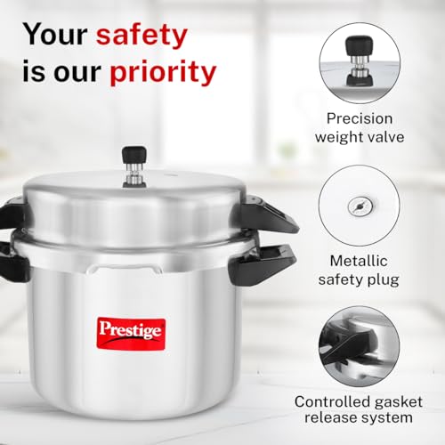 Image of Prestige 20 Litre Aluminium Popular Outerlid Pressure Cooker |Virgin Aluminium| Gas Compatible|Controlled Gasket Release System|5 years warranty|ISI Certified