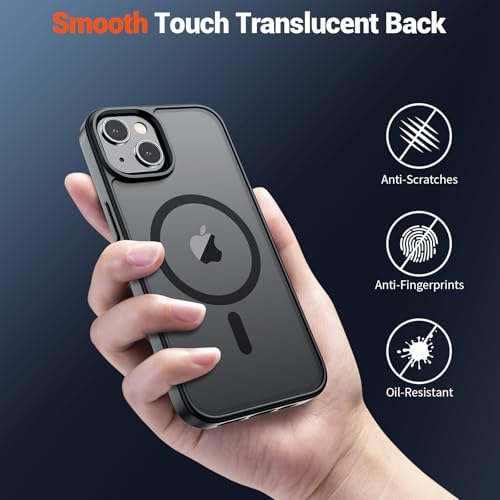 SUPFINE Magnetic for iPhone 13 Case/iPhone 14 Case with Screen Protector (Compatible with MagSafe)(Military Grade Drop Protection) Translucent Matte Phone Cover,Black - 5