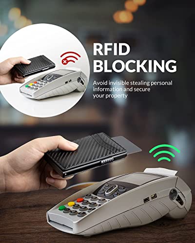 Image of VOGARD Unisex Card Holder Pop Up Cards Slim Leather Wallet RFID Protection up to 11 Cards Card Case (Carbon Black)