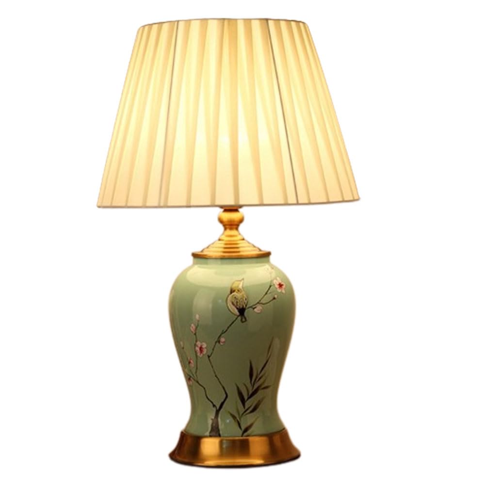 SGKOMN 21.2" Chinoiserie Ceramic Table Lamp Traditional Bedside Desk Nightstand Lamp With Flower And Bird Pattern For Bedroom Living Room Office College Bookcase-C