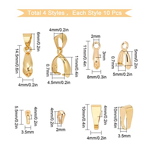 SUNNYCLUE 1 Box 40Pcs 4 Style 18K Gold Plated Brass Pinch Bails Pinch Clip Bail Clasps Charms Oval Brass Snap on Bails Jewellery Findings Clasp Connectors for Earring Bracelet Jewellery Making - Image 2