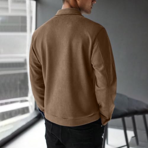 fartey Mens Suede Jacket Collared Full Zip Outwear Casual Vintage Coat - image 3