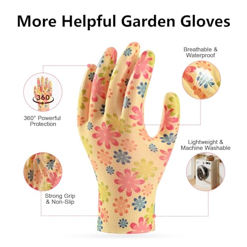 Freeote GARDEN GOLVES MEDIUM SIZE Garden Gloves For Women, 3 Pairs Gardening Gloves With Breathable Nitrile Coated thumb #1