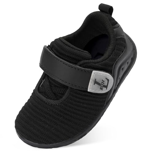 L-RUN Kids Shoes Girls Lightweight Breathable Knit School Shoes Barefoot Toddler Shoes Black 9.5-10 Toddler
