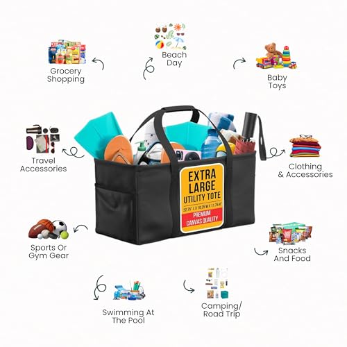 Image of Extra Large Utility Tote Bag - Oversized Collapsible Pool Beach Canvas Basket