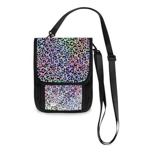 Portafoglio da viaggio con stampa leopardata arcobaleno ghepardo a pois porta passaporto carte di credito gadget borsa unisex portafoglio da con tracolla regolabile 01 Taglia