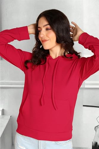 Image of POPWINGS Casual Solid Hooded Pocket Sweatshirt for Women || Women Sweatshirts Casual Wear ||Stylish Western Winter Wear Sweatshirts for Women