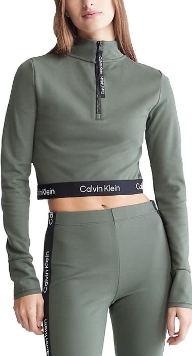 Women's Mock Neck Ponte Long Sleeve Fitted Crop Top