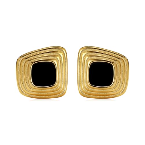 Chunky Gold Earrings Black and Gold Statement Earrings for Women Vintage Chunky Square Stud Trendy Bold Jewelry