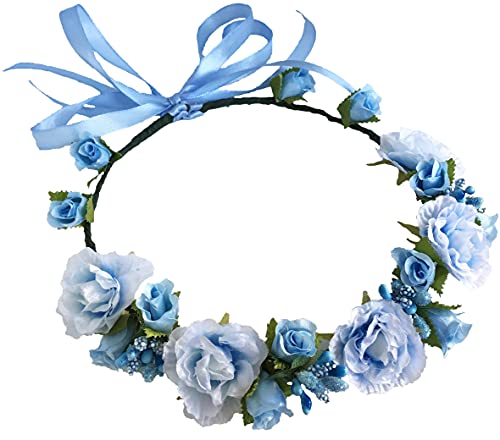 Flower Crown Girls Floral Headpiece - Artificial Blue Roses Wedding - Bridal Boho Wreath Kids Toddler Flower Crown Girls Floral Headpiece - Artificial Blue Roses Wedding - Bridal Boho Wreath Kids Toddler