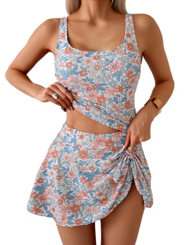 Eomenie Tankini Swimsuit for Women Tummy Control Two Piece Bathing Suit High Waisted Tank Top with Swim Skirt